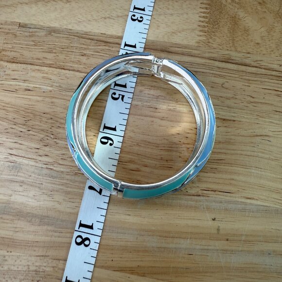 Tommy Bahama Womens Hinged Bangle Bracelet Green & Blue Enamel Silver-Tone 7.75" - Picture 3 of 14